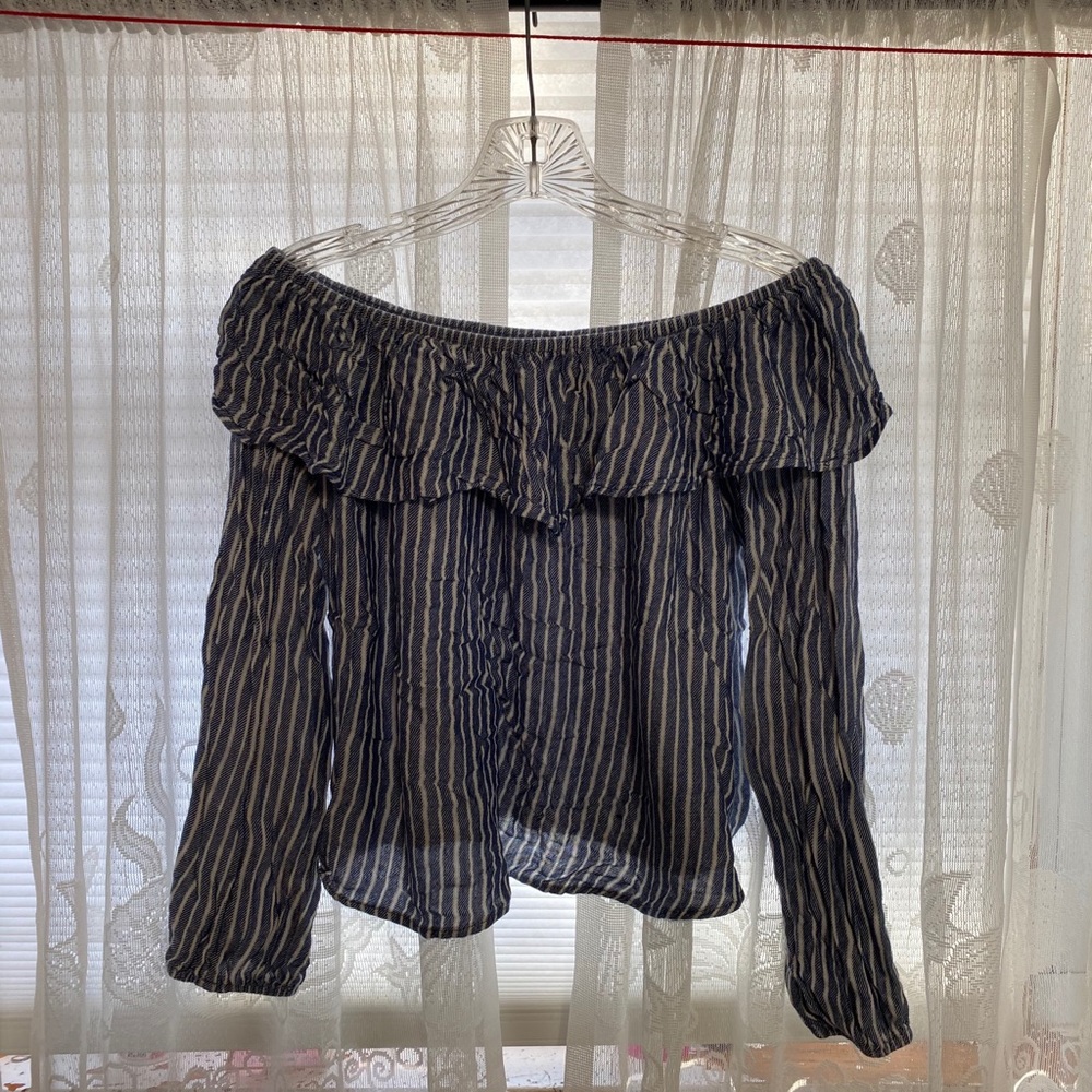 Blue & White Striped Off the Shoulder